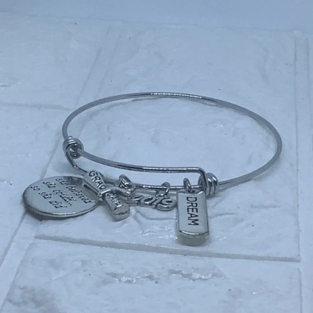 Graduation Bracelet She Believed She Could So She Did Inspirational Charm Bangle